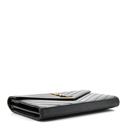 Grain De Poudre Matelasse Chevron Monogram Chain Wallet Black