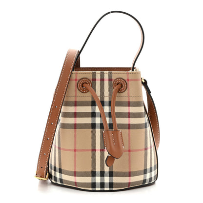 E-Canvas Vintage Check Mini Drawstring Bucket Bag Briar Brown