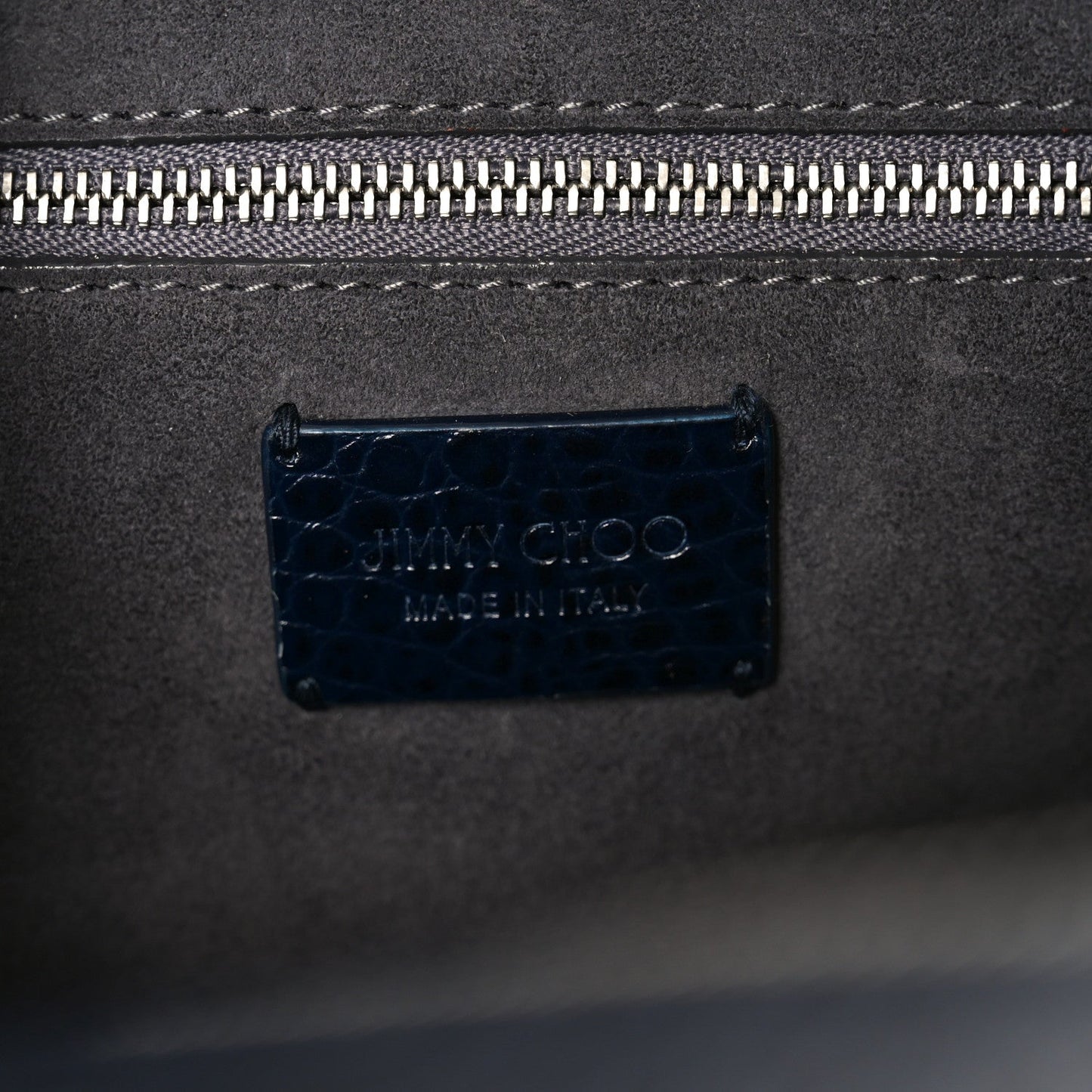 Calfskin Crocodile Embossed Small Varenne Bowling Bag Navy