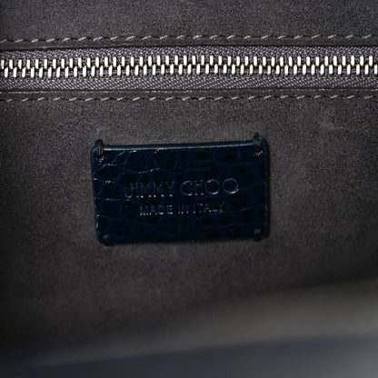 Calfskin Crocodile Embossed Small Varenne Bowling Bag Navy