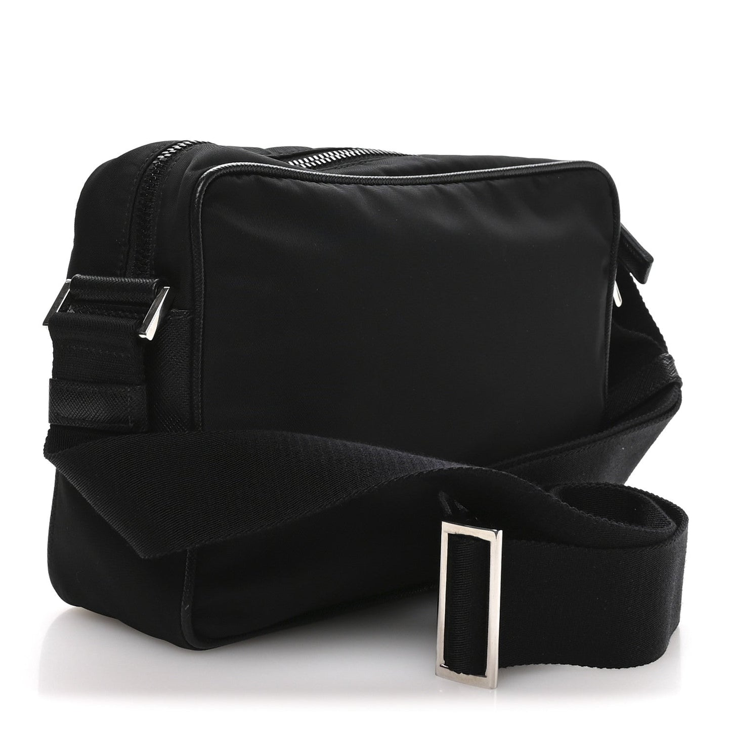 Re-Nylon Vela Saffiano Pocket Double Zip Shoulder Bag Black