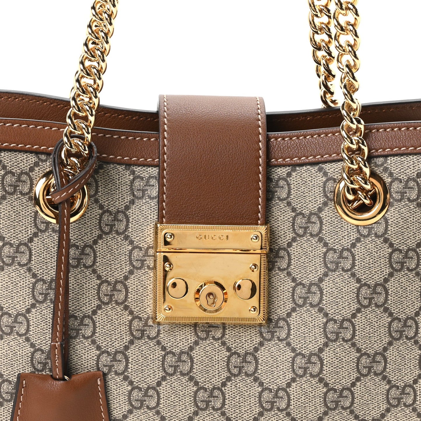 GG Supreme Monogram Calfskin Small Padlock Tote Beige Ebony Tuscany