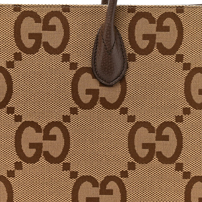 Monogram Jumbo GG Textured Dollar Calfskin Web Tote Bag Camel Ebony New Acero