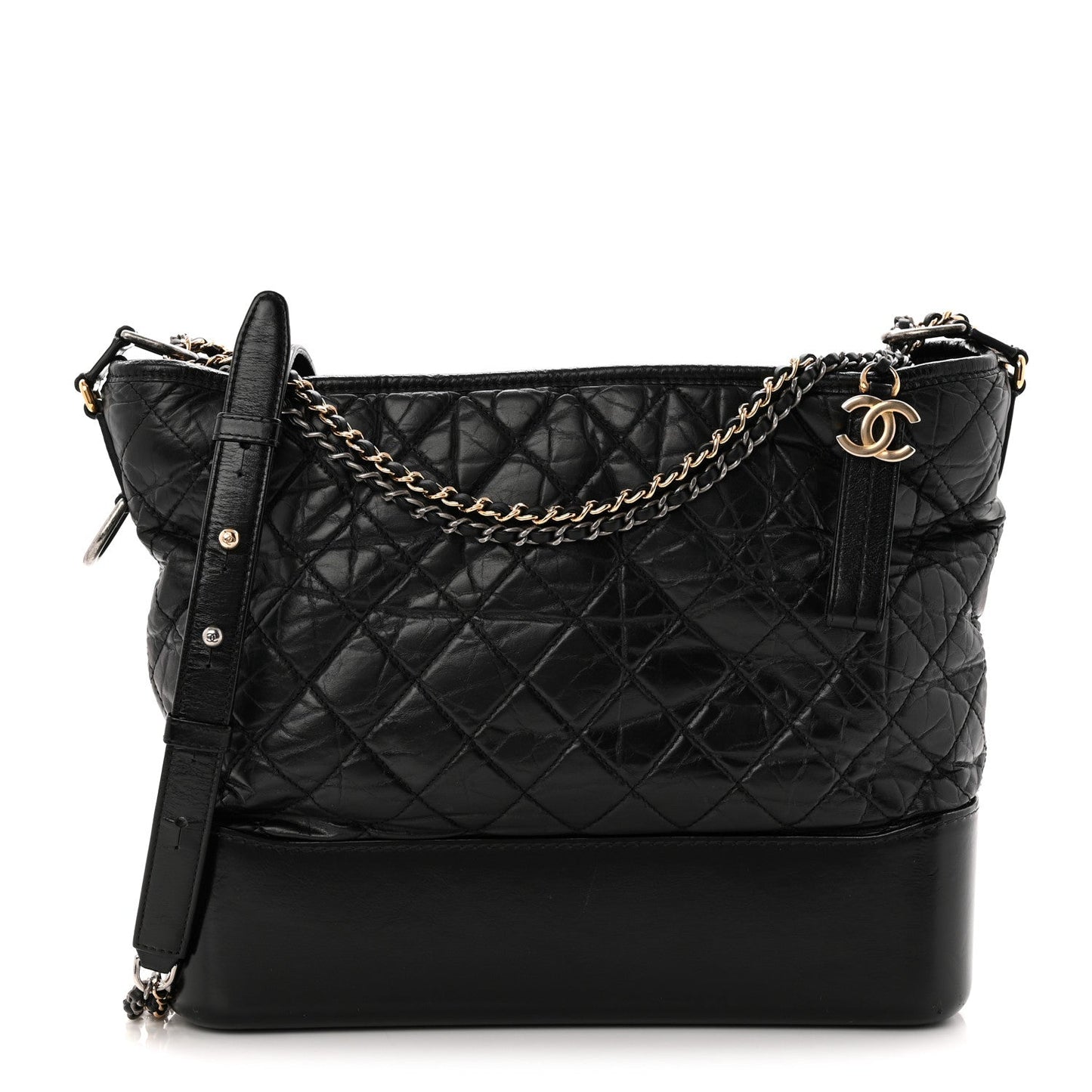 Aged Calfskin Quilted Large Gabrielle Hobo Black