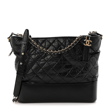 Aged Calfskin Quilted Large Gabrielle Hobo Black