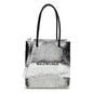 Crackled Mirror Calfskin Logo North South Shopper Tote XXS Silver