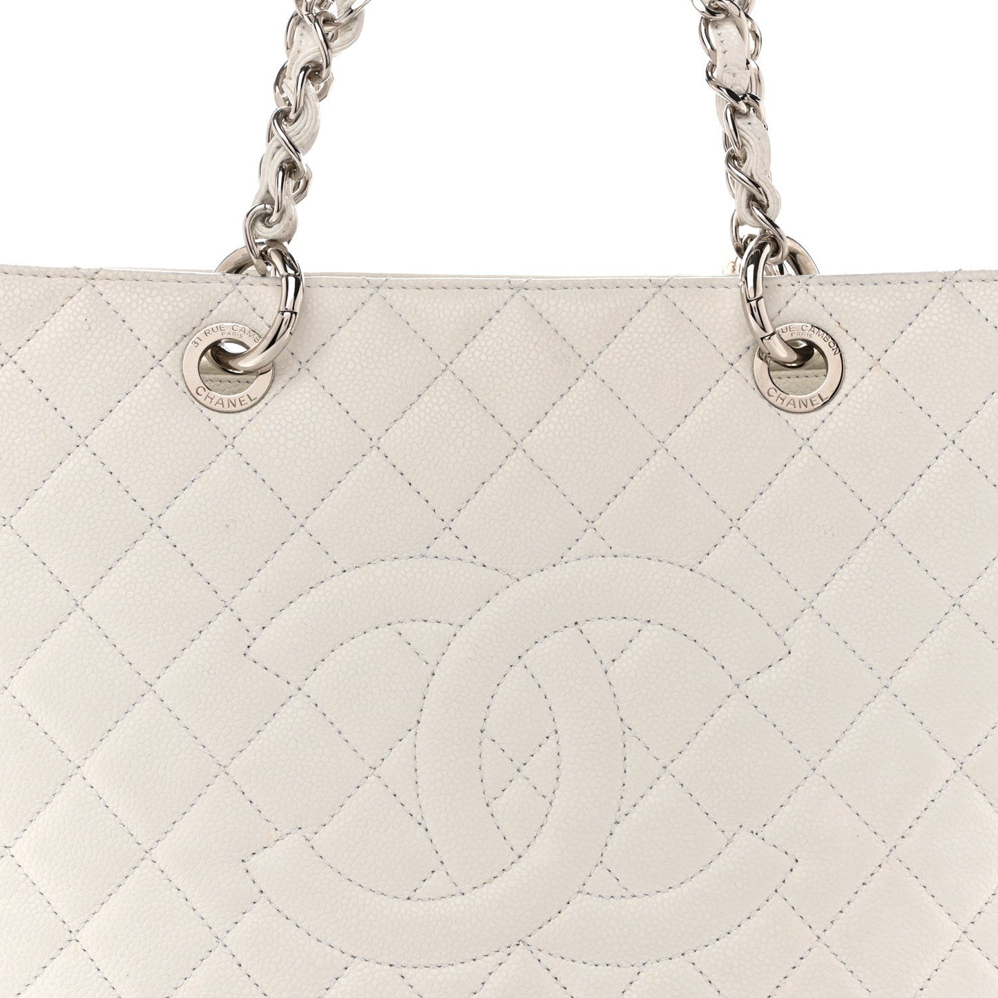 Caviar Quilted Grand Shopping Tote GST White