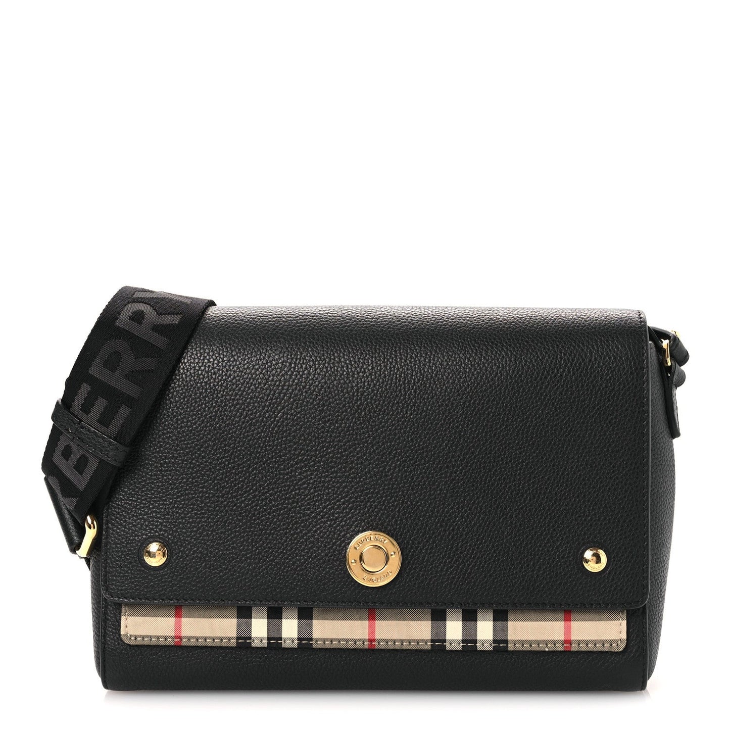 Grainy Calfskin Vintage Check Note Crossbody Bag Black