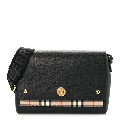 Grainy Calfskin Vintage Check Note Crossbody Bag Black