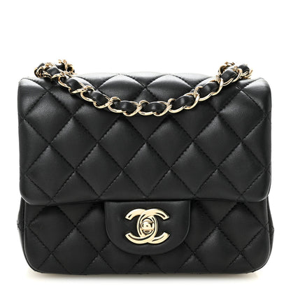 Lambskin Quilted Mini Square Flap Black