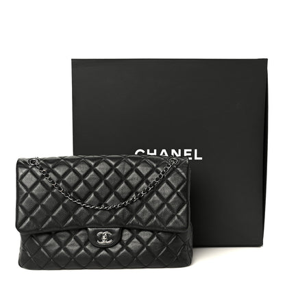 Calfskin Quilted XXL Travel Flap Bag Black