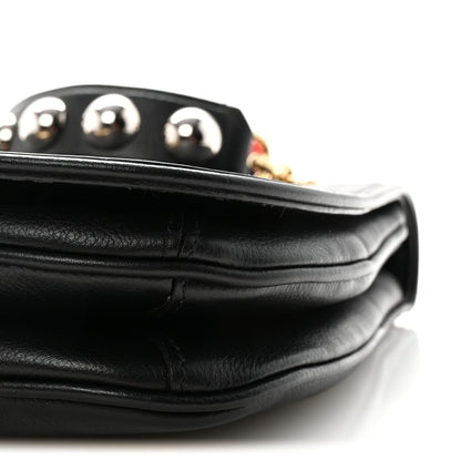 Roxy Calfskin Web Medium Studded Blondie Shoulder Flap Bag Black