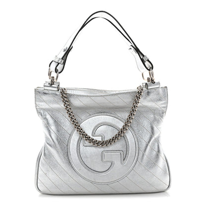 Sakai Be Green Calfskin Diagonal Stitched Small Blondie Tote Silver