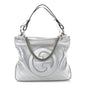 Sakai Be Green Calfskin Diagonal Stitched Small Blondie Tote Silver