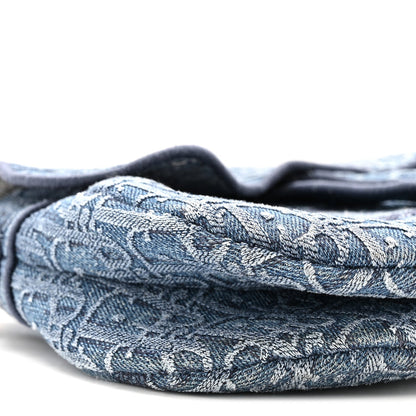 Oblique Embroidered Saddle Bag Denim Blue