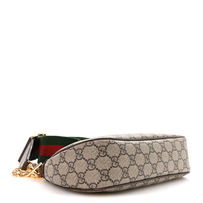 GG Supreme Monogram Textured Dollar Calfskin Web Small Ophidia GG Handbag Beige Ebony New Acero