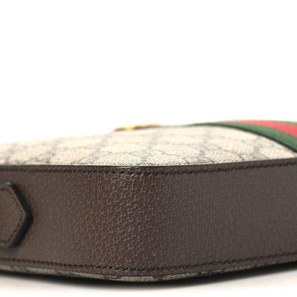 GG Supreme Monogram Textured Dollar Calfskin Web Ophidia Wristlet Shoulder Bag Beige Ebony New Acero