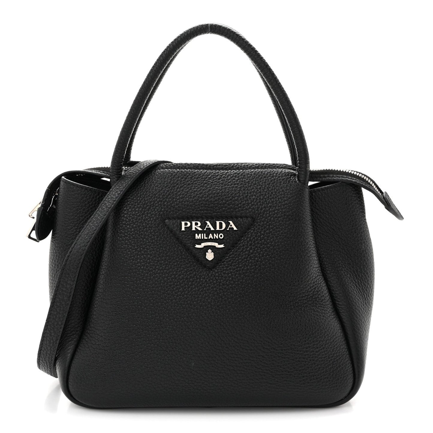 Vitello Daino Soft Mini Zippered Top Handle Bag Black