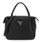 Vitello Daino Soft Mini Zippered Top Handle Bag Black