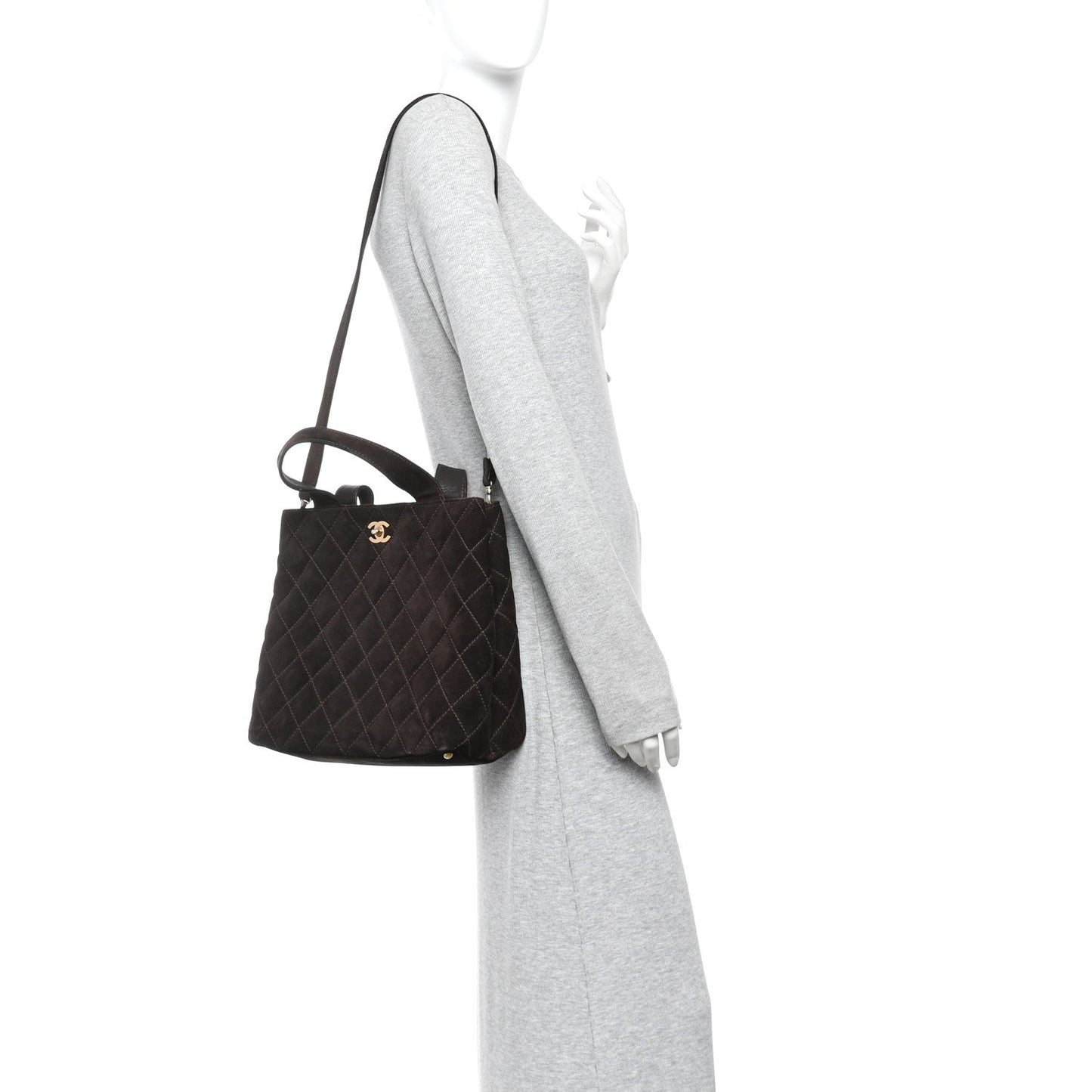 Suede Quilted Shopping Tote Brown
