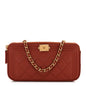 Lambskin Quilted Small Boy Clutch With Chain Orange