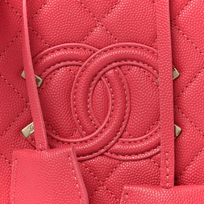 Caviar Quilted CC North South Filigree Vanity Case Pink