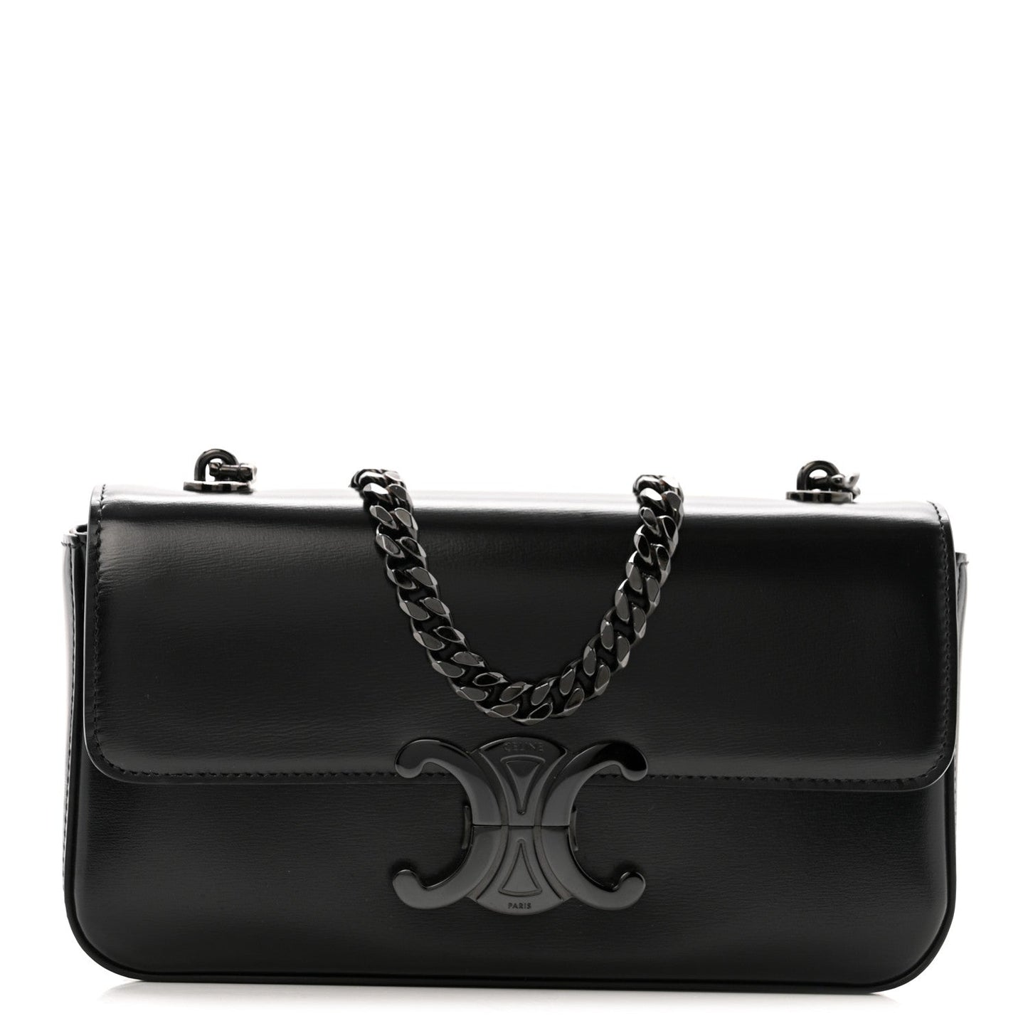 Shiny Calfskin Triomphe Chain Bag Black