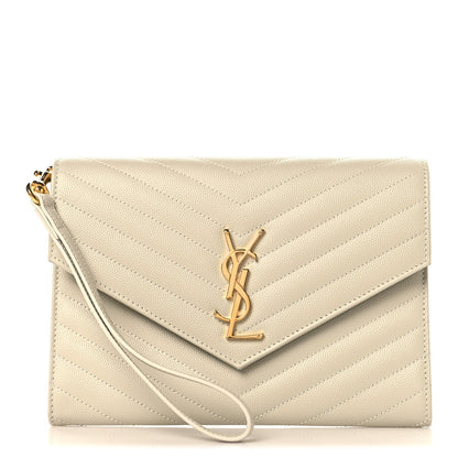 Grain De Poudre Matelasse Chevron Cassandre Envelope Chain Wallet Crema Soft