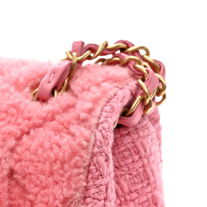 Shearling Tweed Quilted Medium Flap Bag Light Pink