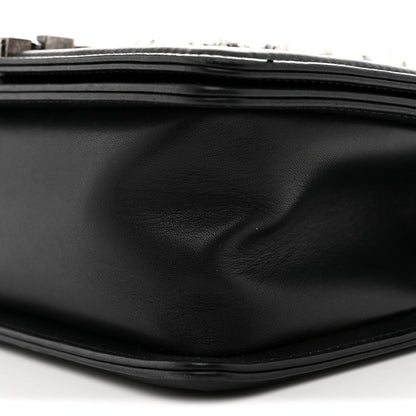 Tweed Calfskin Medium Boy Flap Black White