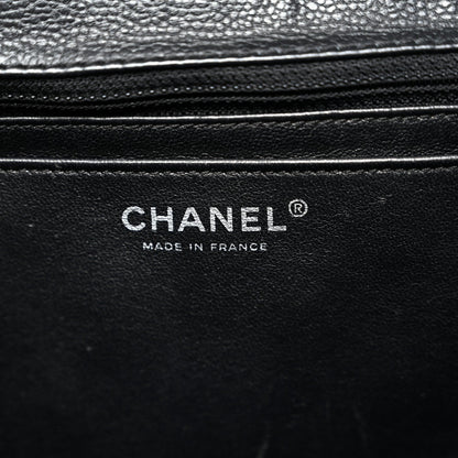 Washed Caviar Quilted Maxi Single Flap Black