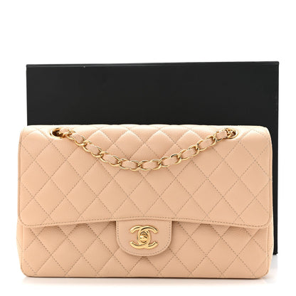 Caviar Quilted Medium Double Flap Beige