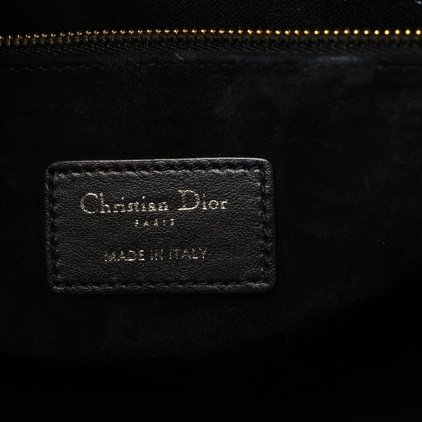Calfskin Macro Cannage Medium Book Tote Black