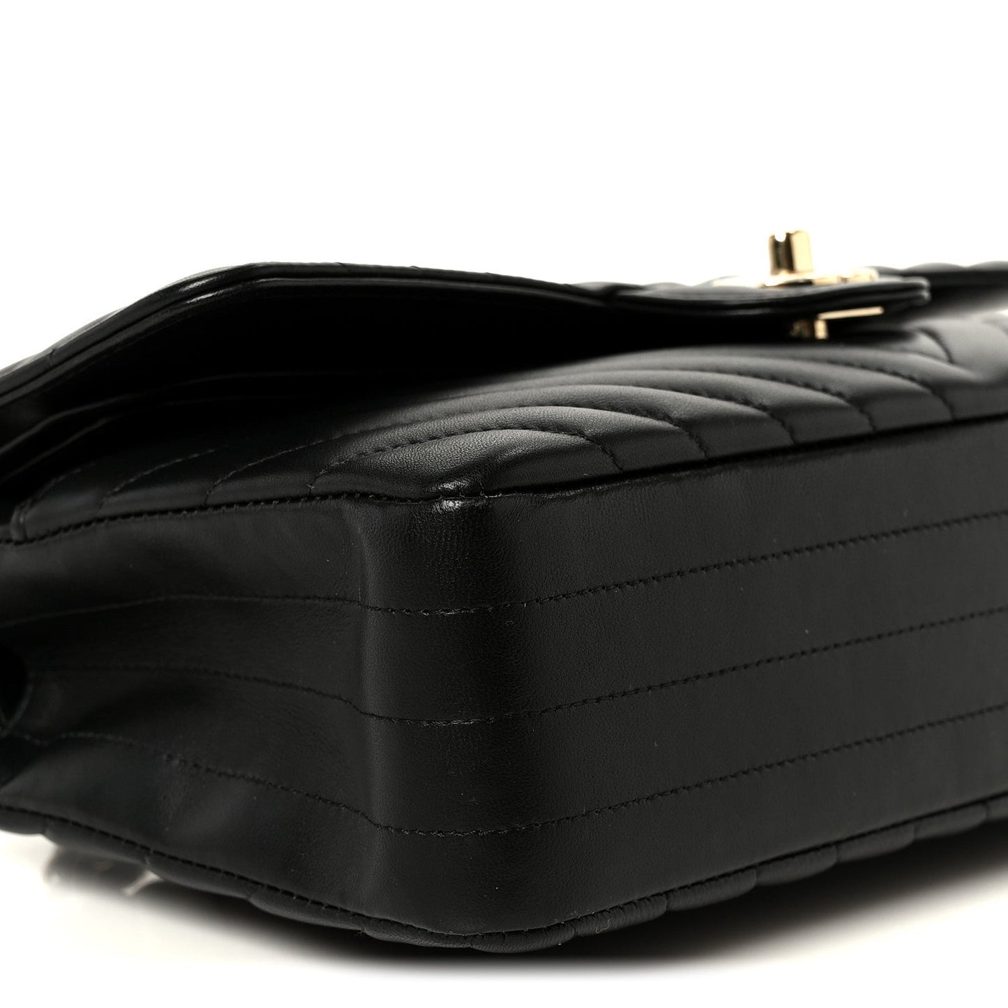 Lambskin Chevron Quilted Medium Double Flap Black