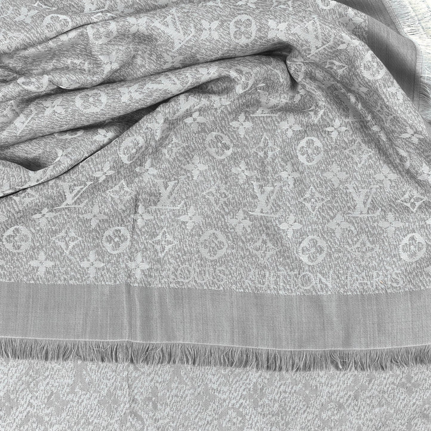Silk Wool Monogram Infra Shawl Blue