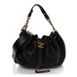 Calfskin Stitched Small Paris Rome Drawstring CC Bag Black