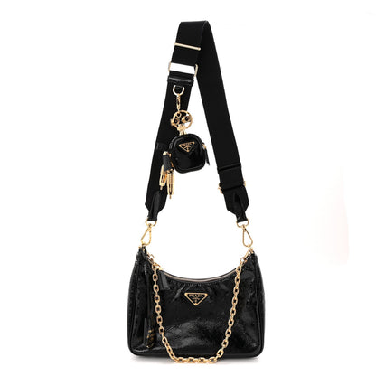 Patent Naplak Re-Edition 2005 Shoulder Bag With Charm Black