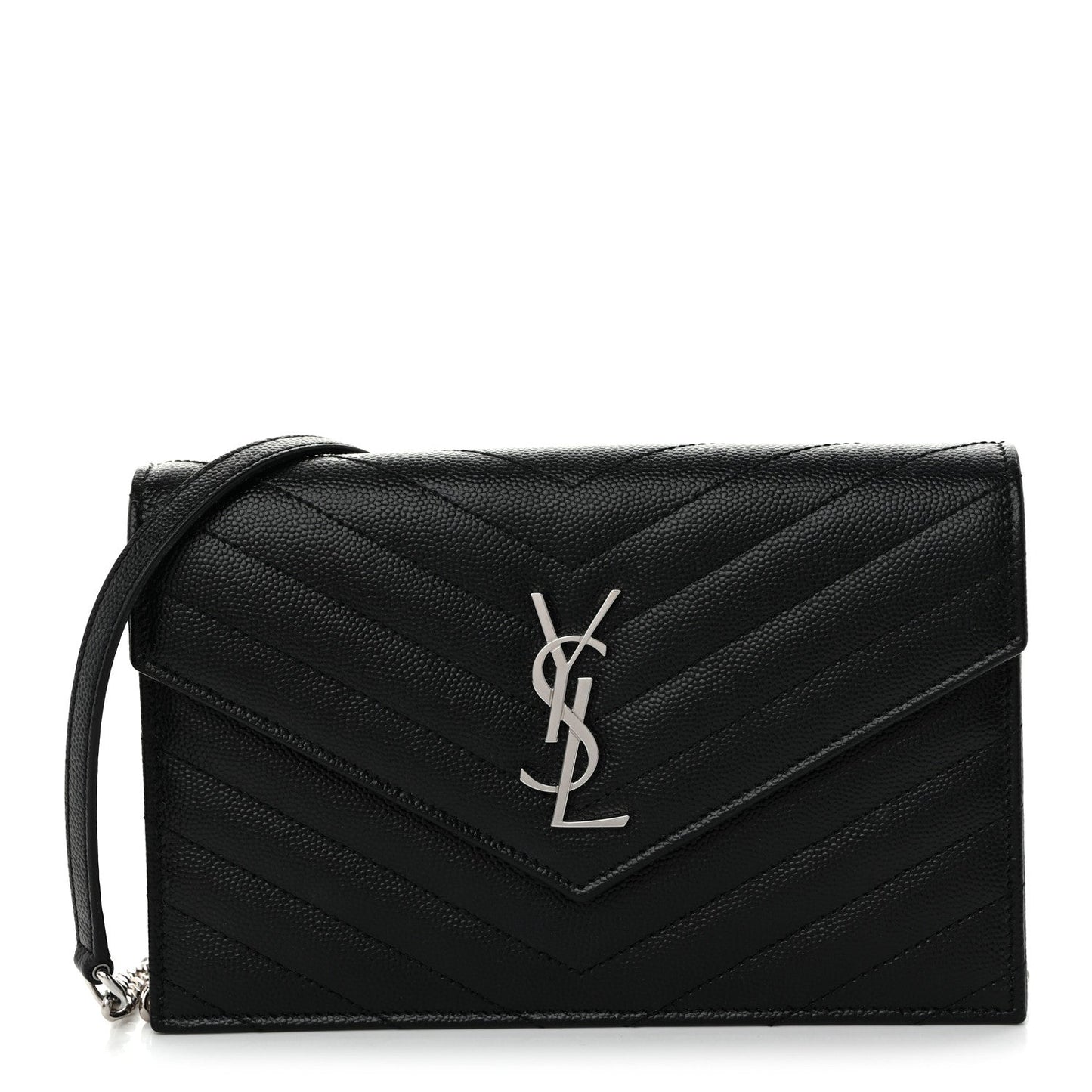 Grain De Poudre Matelasse Chevron Monogram Chain Wallet Black