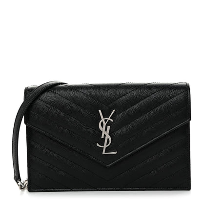 Grain De Poudre Matelasse Chevron Monogram Chain Wallet Black
