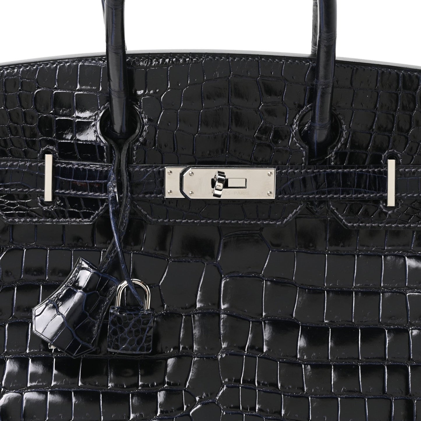 Shiny Porosus Crocodile Birkin 30 Bleu Marine