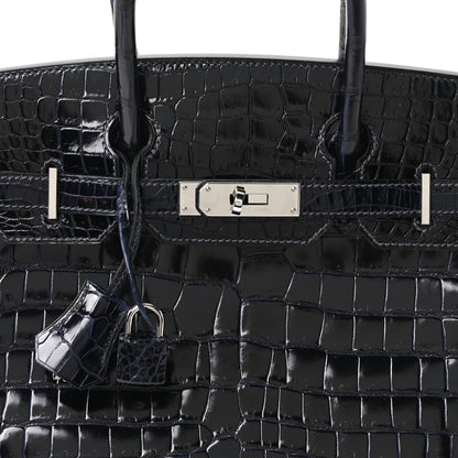 Shiny Porosus Crocodile Birkin 30 Bleu Marine