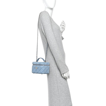 Denim Quilted Small CC Vanity Case Blue