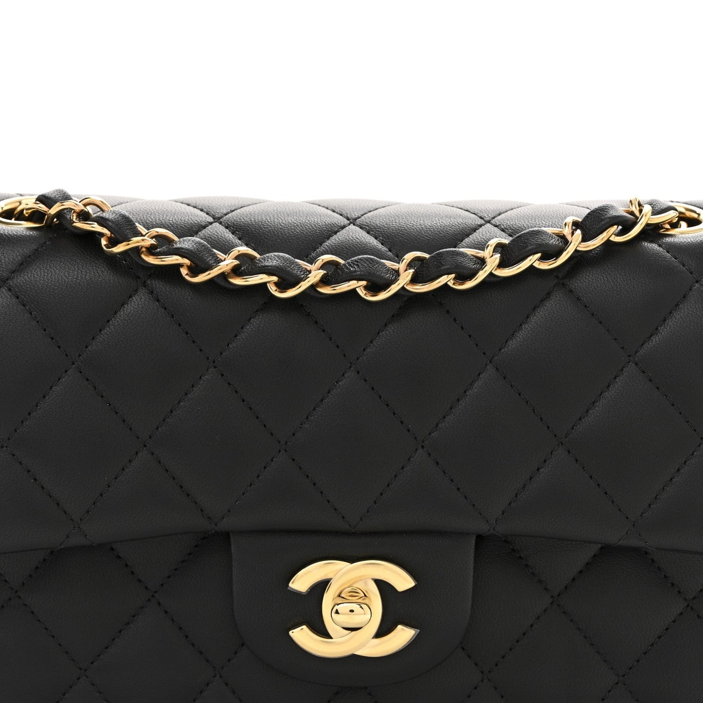 Lambskin Quilted Small Double Flap Black