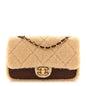 Shearling Lambskin Quilted Furry Coco Flap Beige Dark Brown