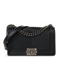 Calfskin Chevron Quilted Medium Chain Boy Flap Black