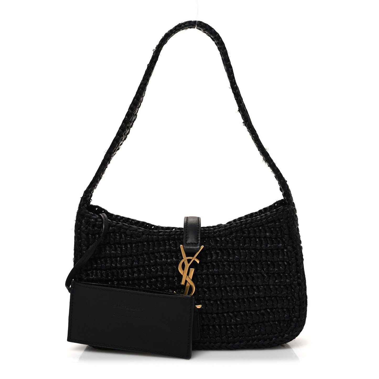 Raffia Calfskin Le 5 A 7 Mini Hobo Black