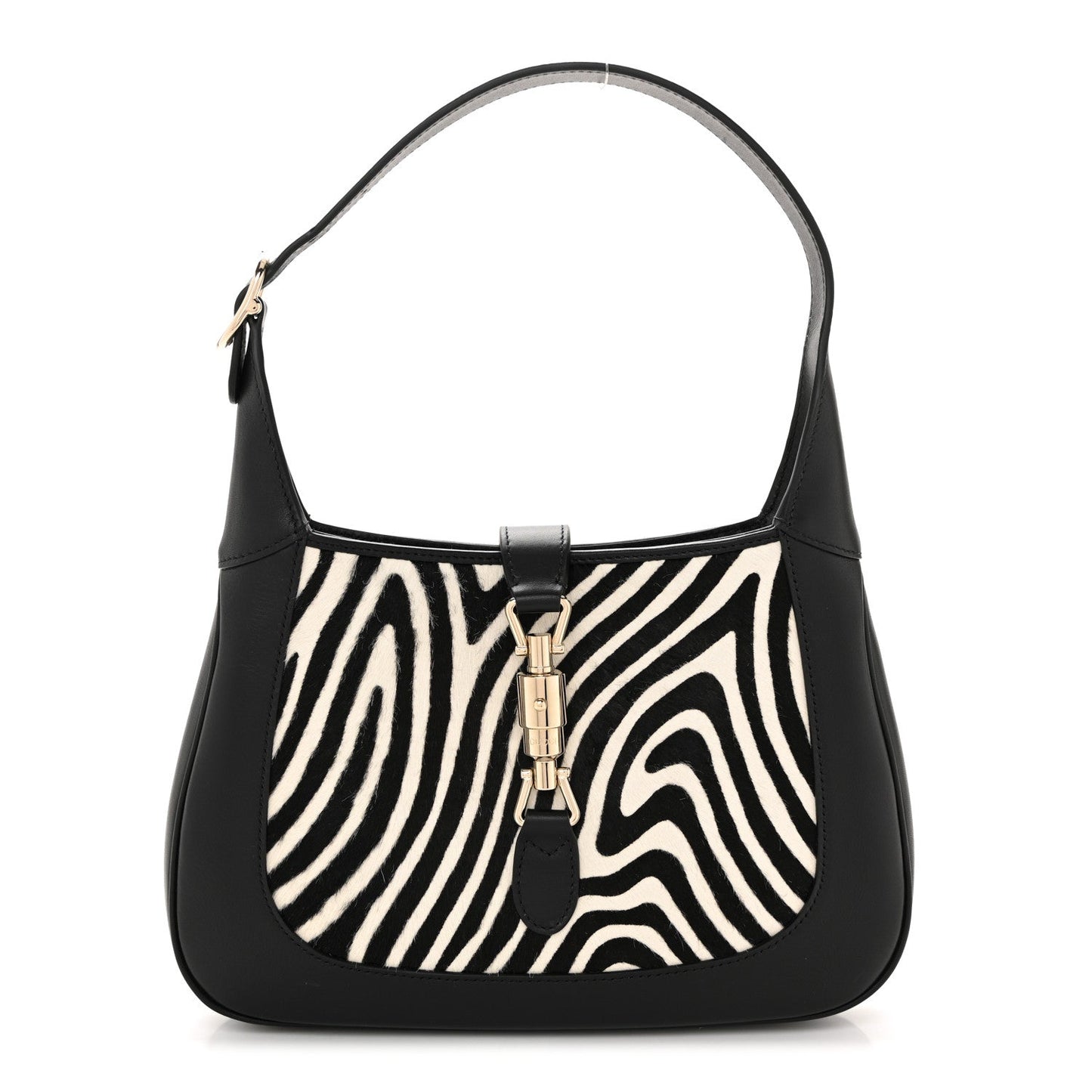 Pony Hair Zebra Print Calfskin Small Jackie 1961 Hobo Black White