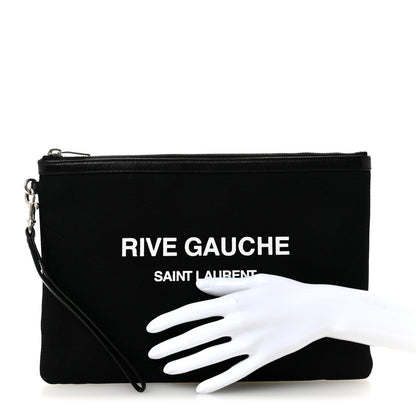 Linen Canvas Rive Gauche Zipped Pouch Black