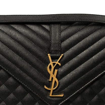 Grain De Poudre Textured Mixed Matelasse Large Triquilt Monogram Satchel Black