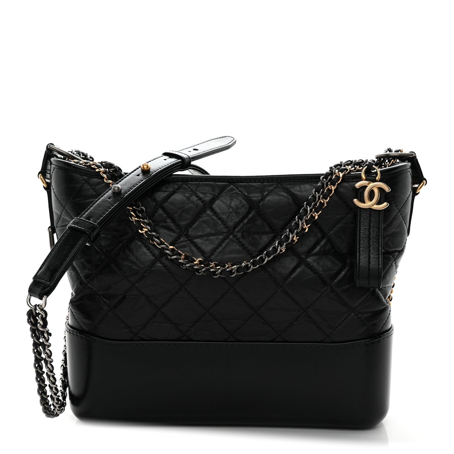 Aged Calfskin Quilted Medium Gabrielle Hobo Black